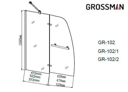Шторка для ванны Grossman GR-102 90*150 L/R