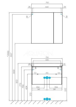Тумба под раковину AQUATON Асти 70 белый глянец, белый матовый 1A263001AX2B0