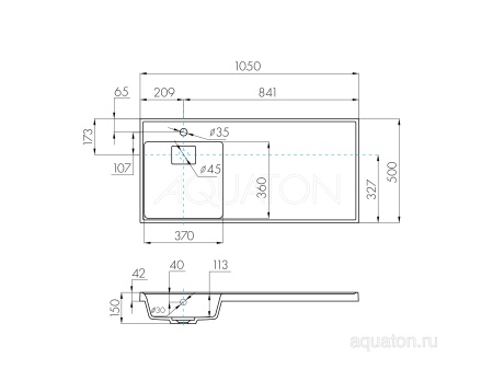 Раковина AQUATON Лондри 1050 белая левая 1A72833KLH01L