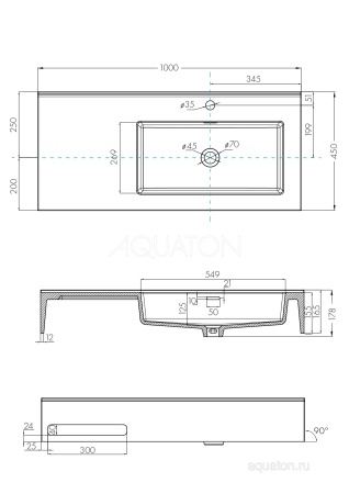 Раковина AQUATON Квадро Про 100 правая 1A733231QA01R