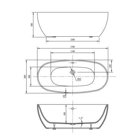 Акриловая ванна Vincea VBT-405-1600 160х78, белый