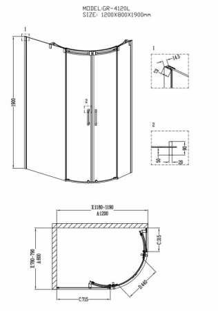 Душевое ограждение Grossman Galaxy GR-4120L 120*80*190 без поддона