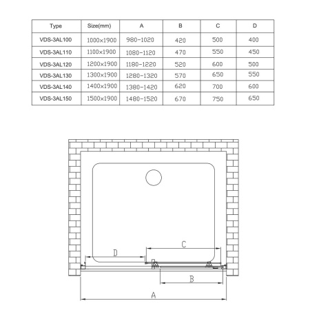 Душевая дверь Vincea Alpha VDS-3AL110MT 110х190 раздвижная, хром, текстурное стекло