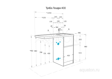 Тумба под раковину AQUATON Лондри 40 Дуб Рустикальный без фасада 1A267001LHDR0