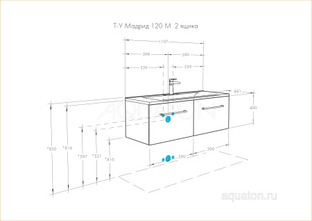 Тумба под раковину AQUATON Мадрид 120 М 2 ящика белый 1A170301MA010